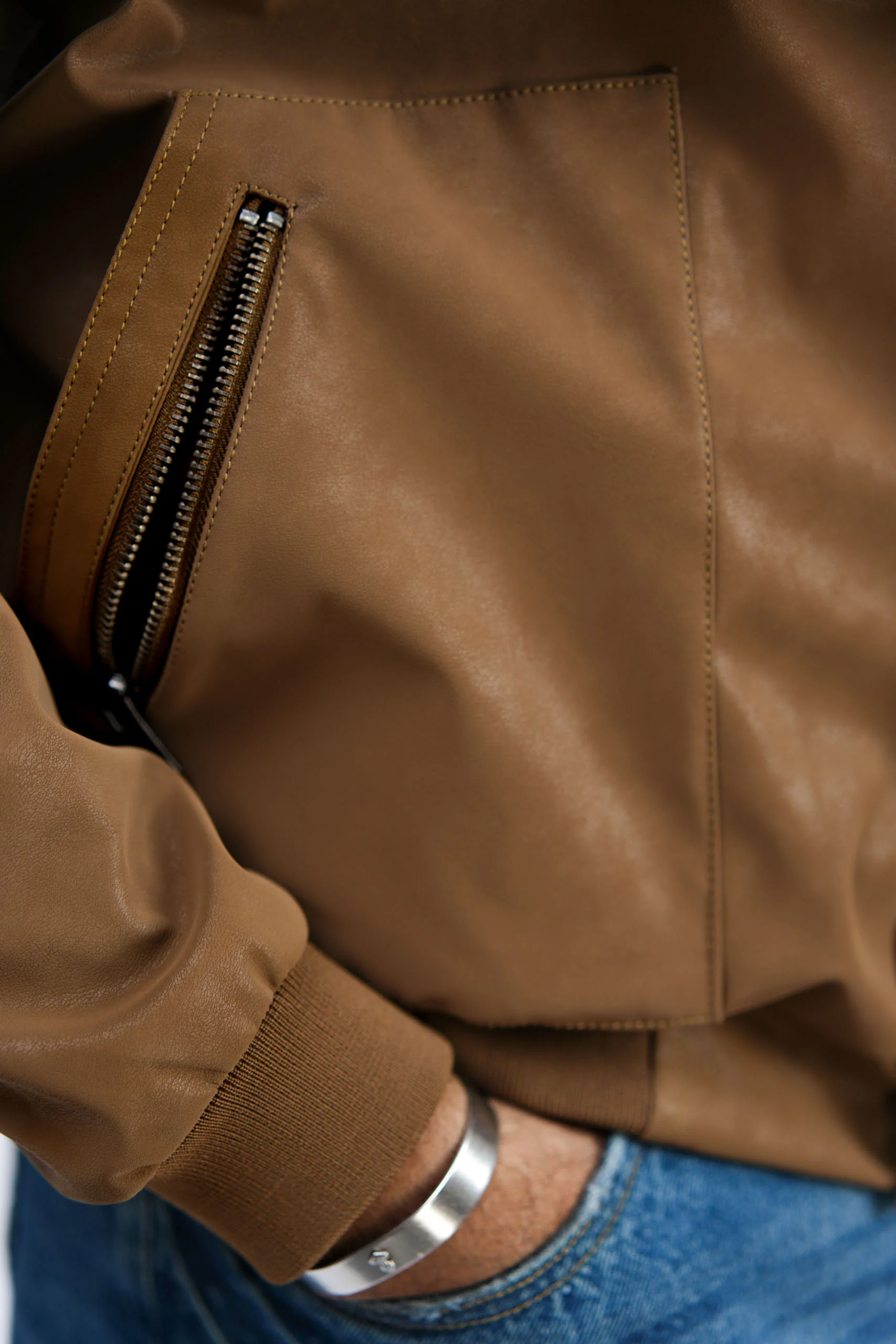 Leather Aviator Jacket - Brown - Image 10
